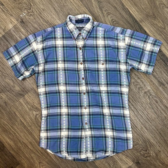 Vintage Chaps Ralph Lauren blue plaid button down - Picture 1 of 5